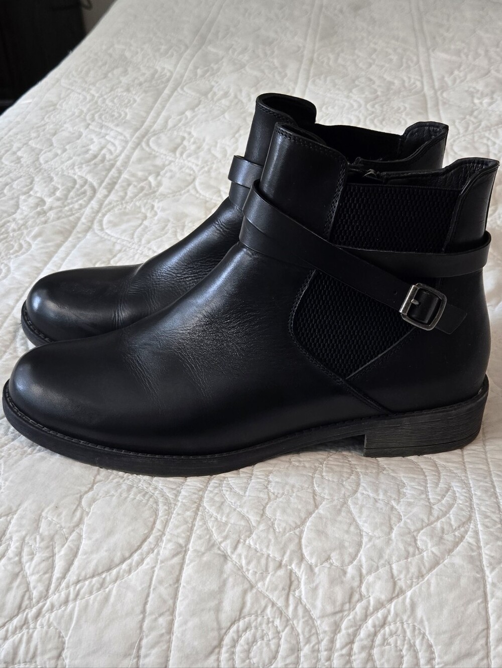 Propet Black Leather Ankle Boots with Strap & Buckle